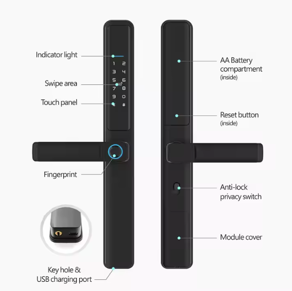 Remote Fingerprint Single Side Waterproof Smart Door Lock with Wi-Fi