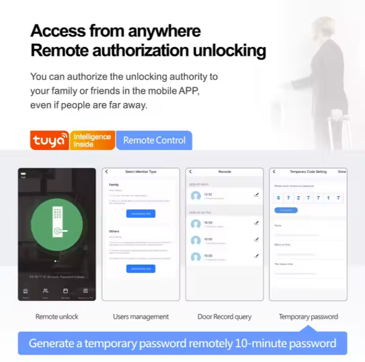 Tuya Smart WiFi Remote APP, Fingerprint, Password Door lock PST-HR07