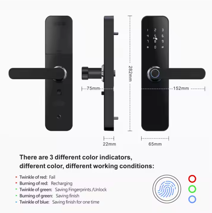 Tuya Smart WiFi Remote APP, Fingerprint, Password Door lock PST-HR07