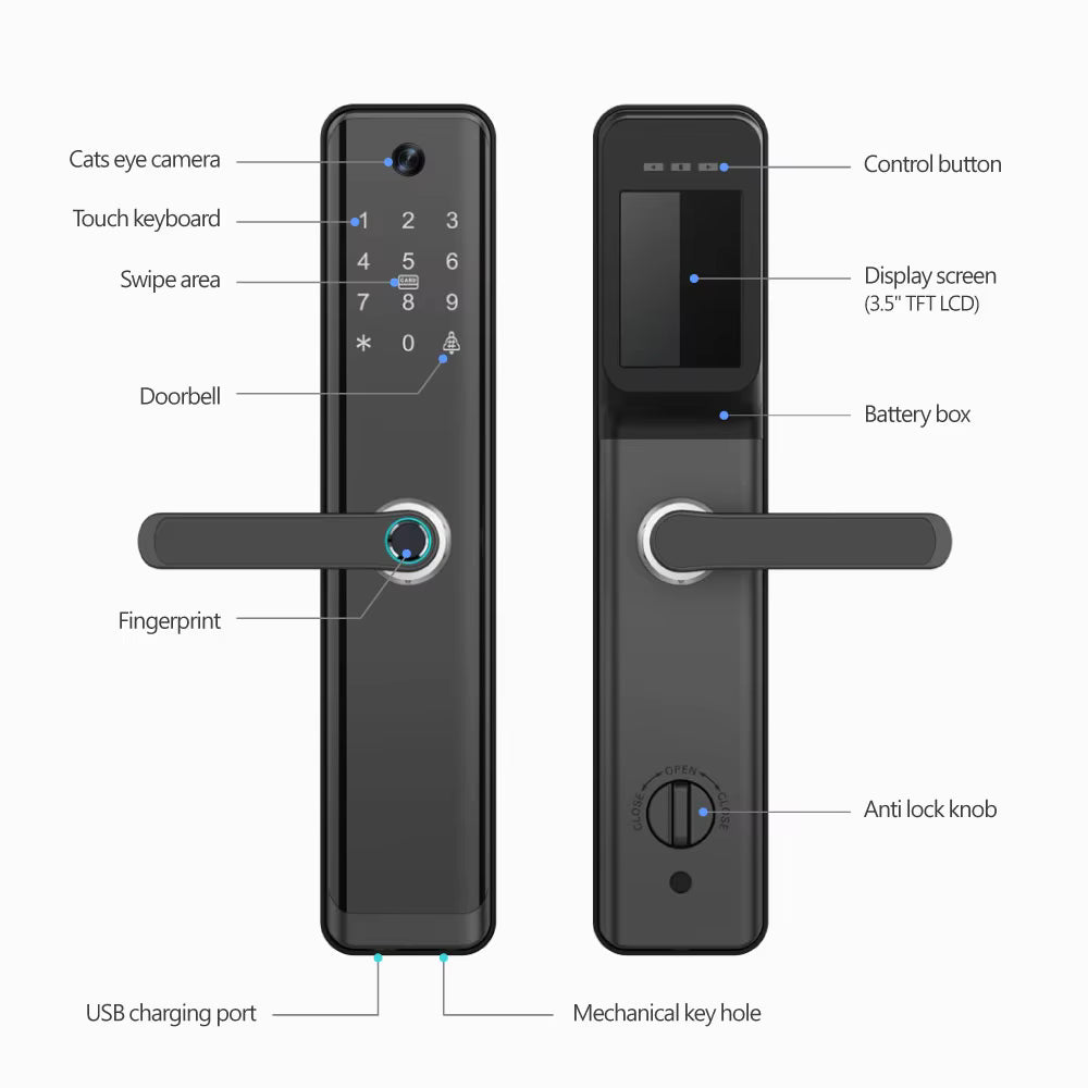 Biometric Intercom Door lock with Cats Eye Camera