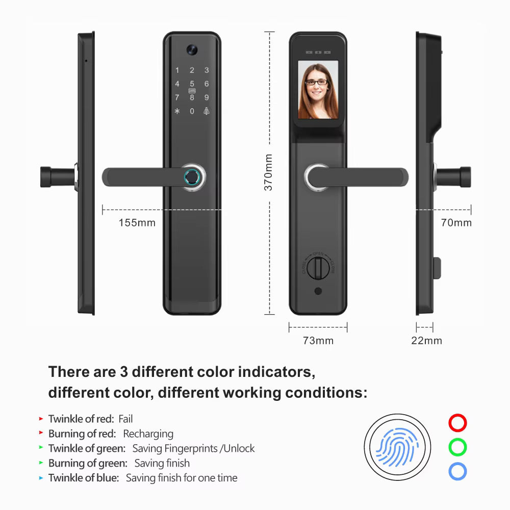 Biometric Intercom Door lock with Cats Eye Camera