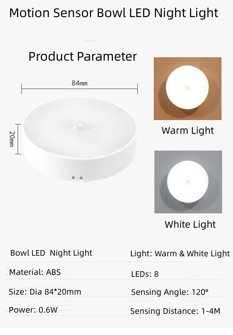 Rechargeable Motion Sensor LED Bowl Night Lamp