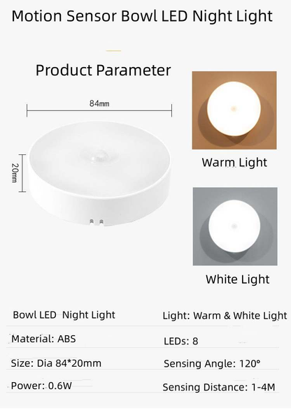 Rechargeable Motion Sensor LED Bowl Night Lamp