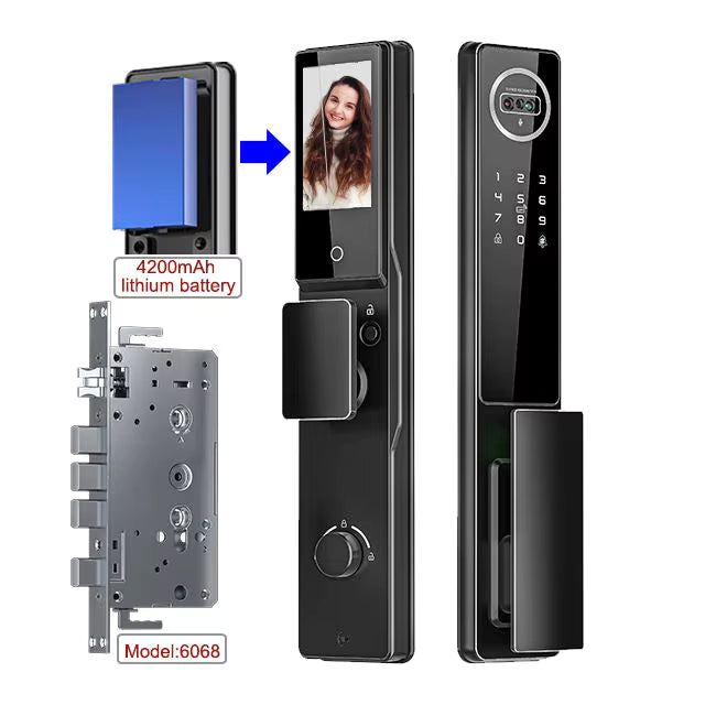 TFT LCD Tuya Wi-Fi 3D Face Visual Fingerprint Smart Door Lock With Video Intercom