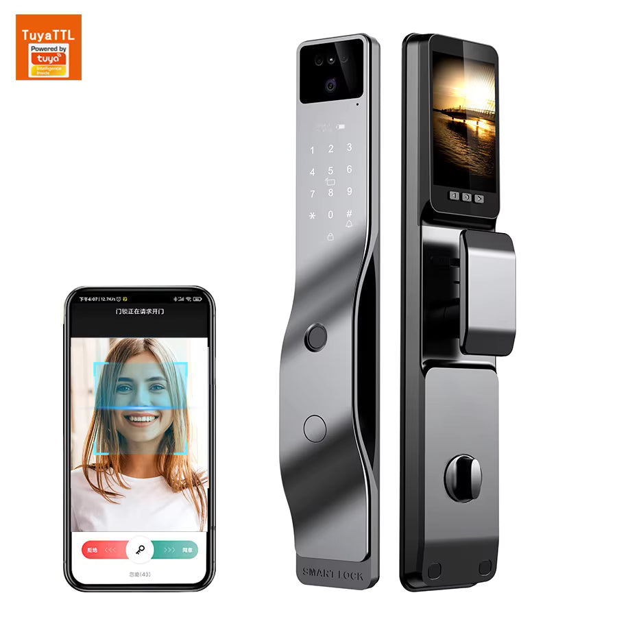 Biometric Dual Camera 3D Face Visual Intercom Smart Door Lock