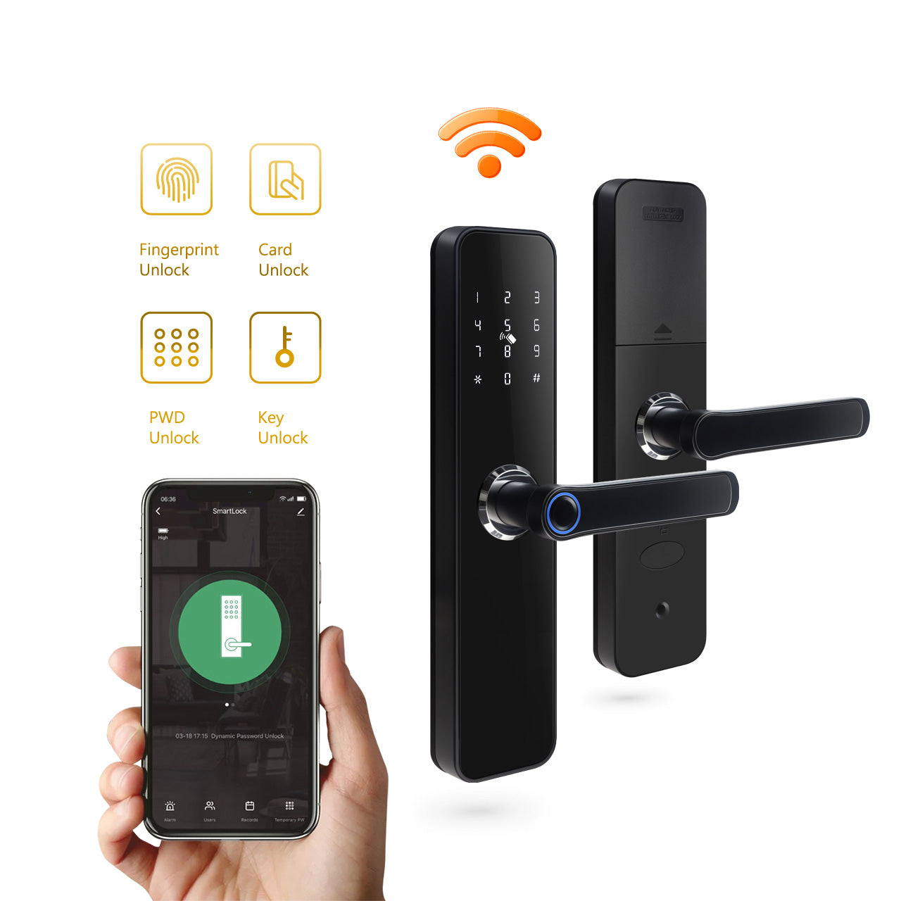 Tuya Smart WiFi Remote APP, Fingerprint, Password Door lock PST-HR07