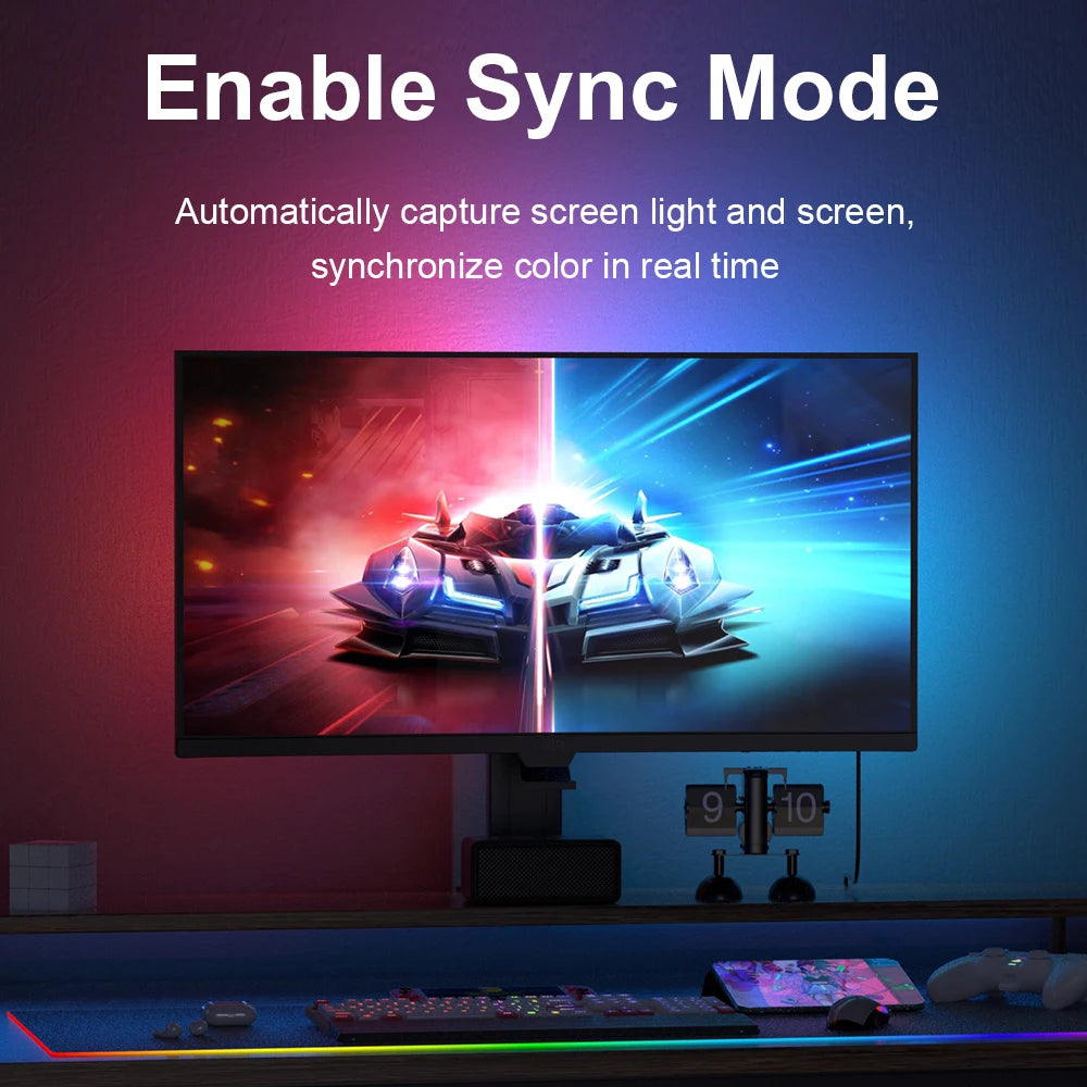 Smart Ambient Backlight Display Lighting Sync LED Strip Light with RGB Atmosphere Light Decor Lamp Color for your TV or Gaming PC