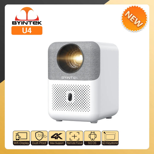 BYINTEK LOVE U4 Projector, 4K Portable Projector, Smart Wifi Projector, Android 9.0 Projector, Full HD 1080P Projector, Home Movie Theater Projector, Portable Projector for Home, Video Projector with WiFi, Compact 4K Projector, Best Home Theater Projector