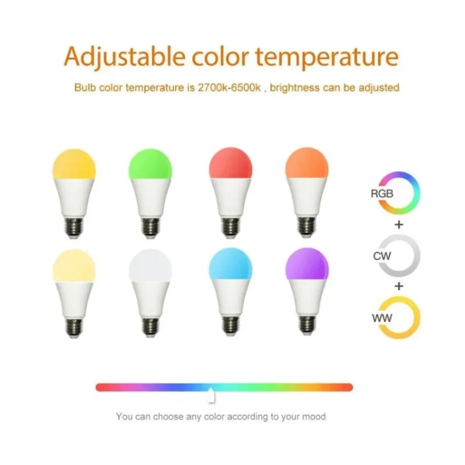 Tuya Bluetooth 15W Smart Bulb Led Lamp E27 RGB Smart Light Bulbs 110V 220V Smart Lamps For Home Bedroom Room Decoration