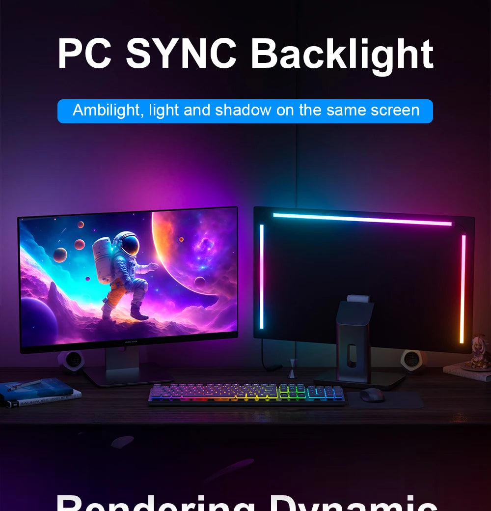 Smart Ambient Backlight Display Lighting Sync LED Strip Light with RGB Atmosphere Light Decor Lamp Color for your TV or Gaming PC