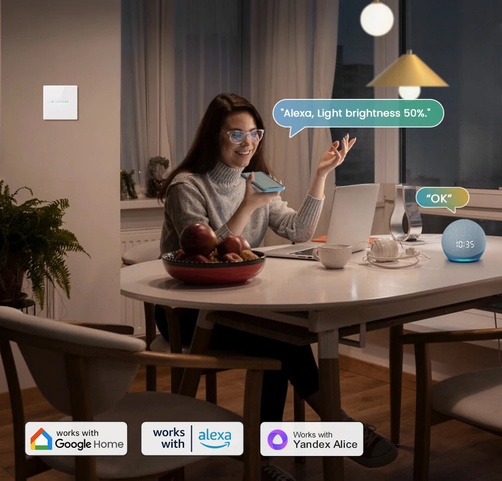 AVATTO WiFi Smart Dimmer Switch with Sliding Indicator Light,EU stand Groove Design,Smart Life APP Remote Control