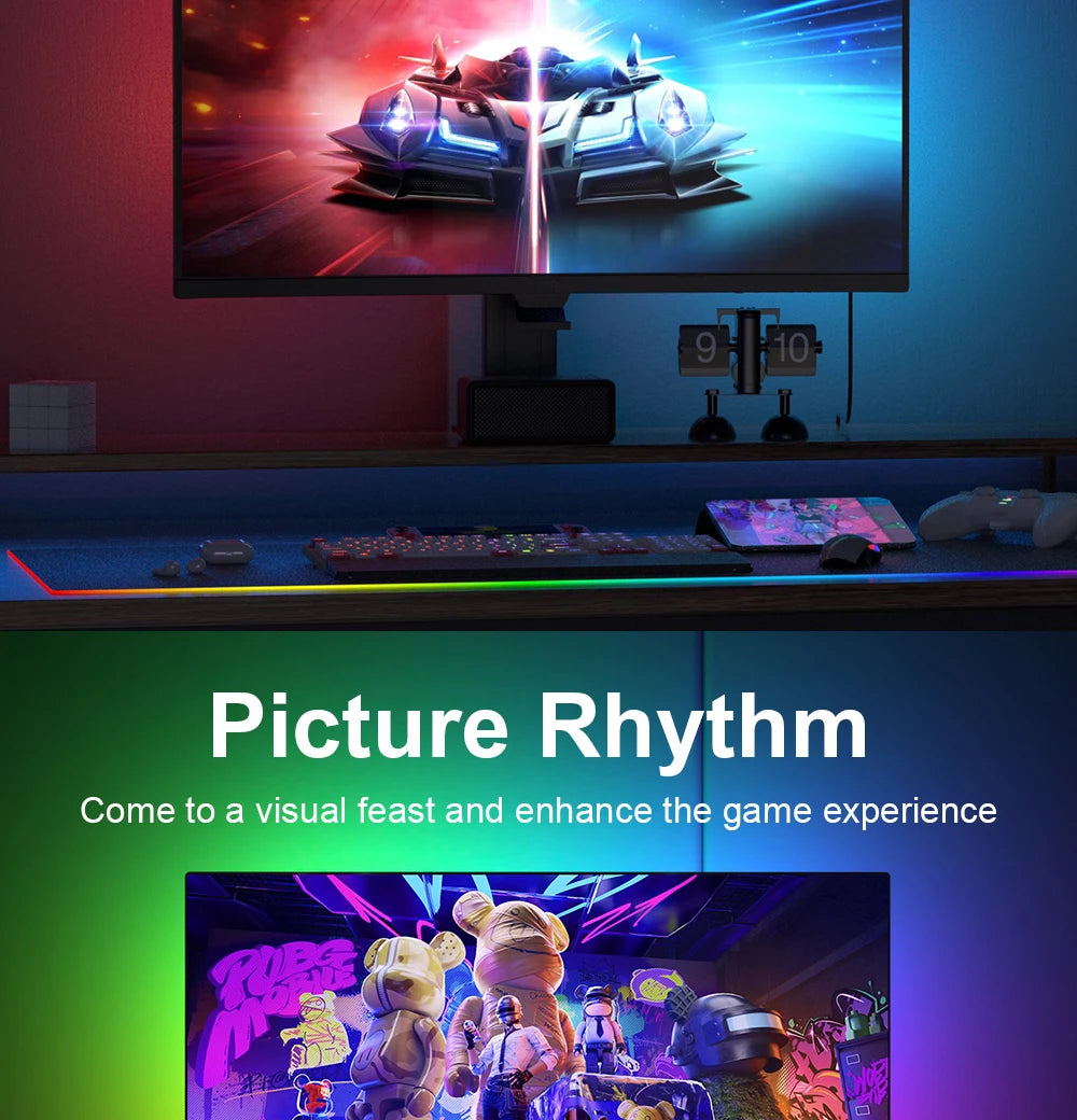 Smart Ambient Backlight Display Lighting Sync LED Strip Light with RGB Atmosphere Light Decor Lamp Color for your TV or Gaming PC