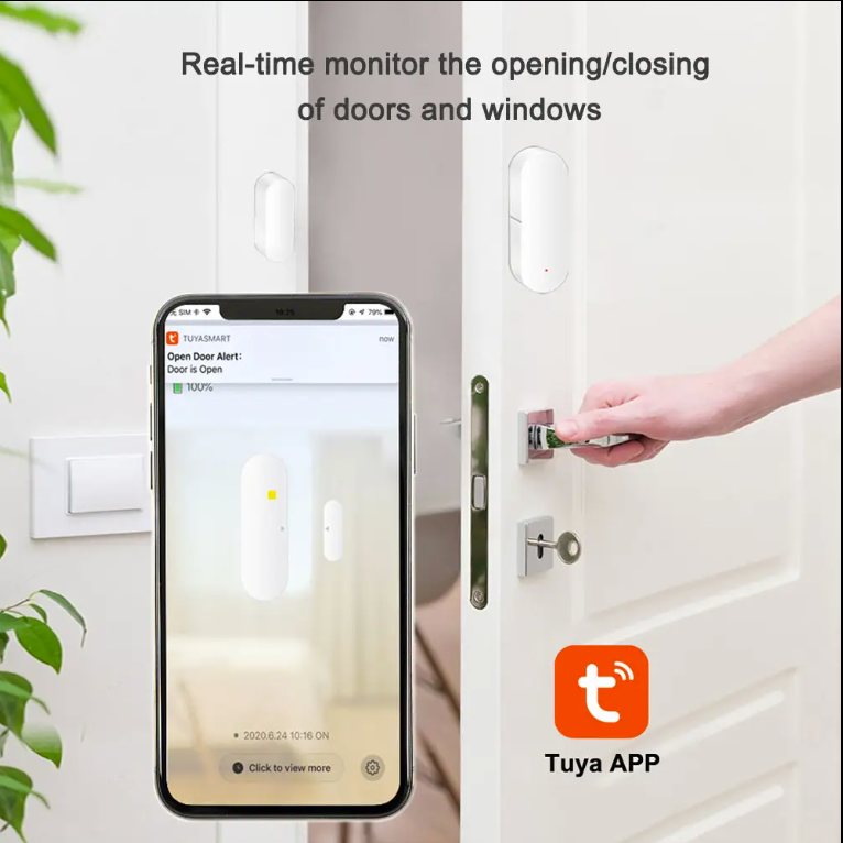 Smart Wi-Fi Door/Window Sensor with App Notification Alert.