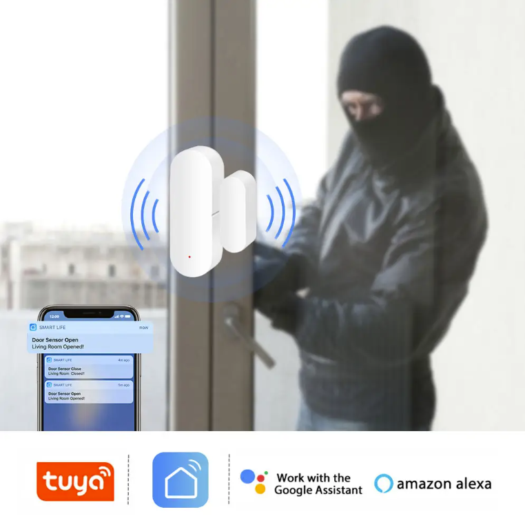 Smart Wi-Fi Door/Window Sensor with App Notification Alert.