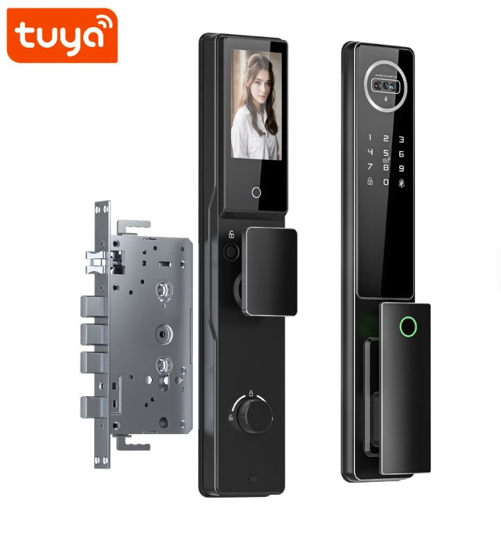 TFT LCD Tuya Wi-Fi 3D Face Visual Fingerprint Smart Door Lock With Video Intercom