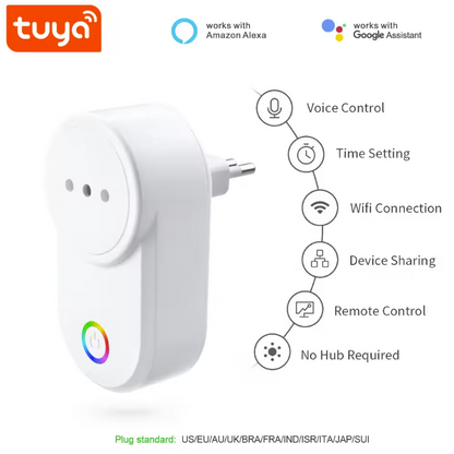 UK WiFi Smart Plug Socket with Metering works with Amazon Alexa, Google Home, Tuya, Smart Life Apps, 10A with Timer & Schedule functions