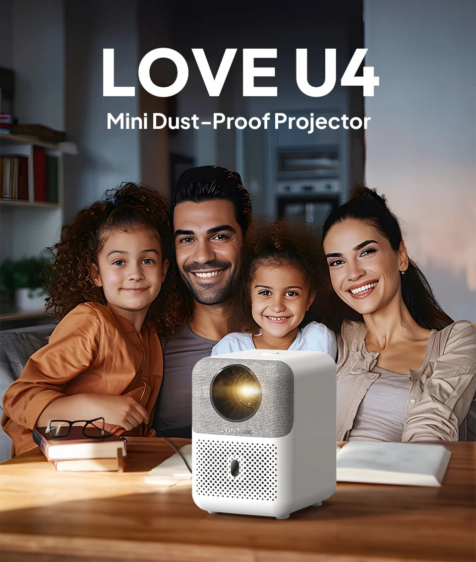 BYINTEK LOVE U4 Projector, 4K Portable Projector, Smart Wifi Projector, Android 9.0 Projector, Full HD 1080P Projector, Home Movie Theater Projector, Portable Projector for Home, Video Projector with WiFi, Compact 4K Projector, Best Home Theater Projector