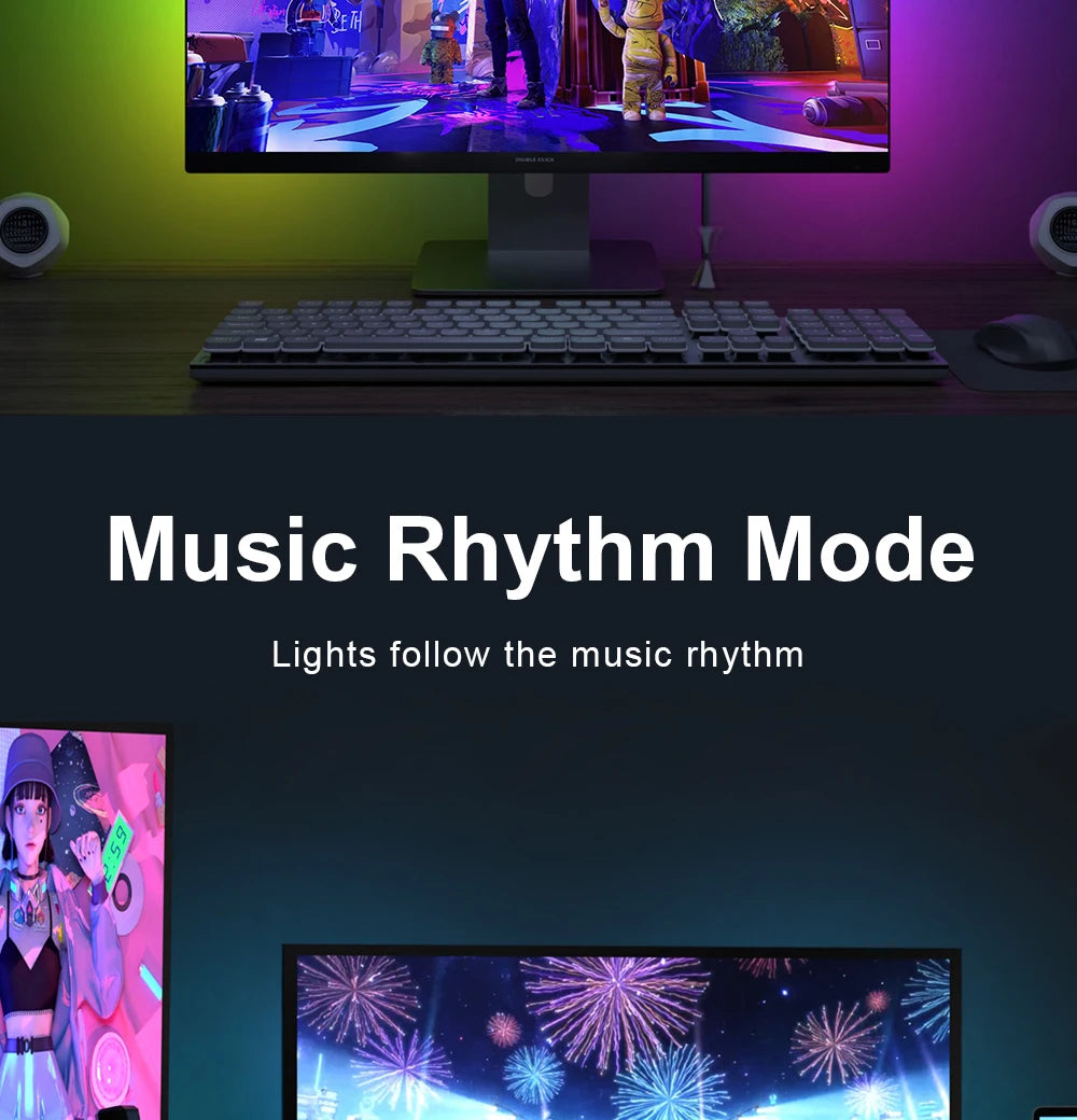 Smart Ambient Backlight Display Lighting Sync LED Strip Light with RGB Atmosphere Light Decor Lamp Color for your TV or Gaming PC