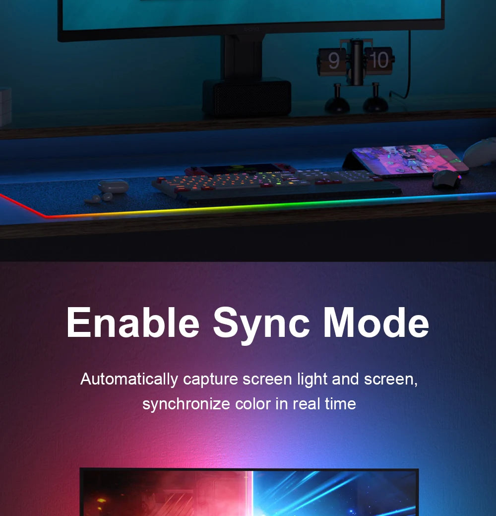 Smart Ambient Backlight Display Lighting Sync LED Strip Light with RGB Atmosphere Light Decor Lamp Color for your TV or Gaming PC