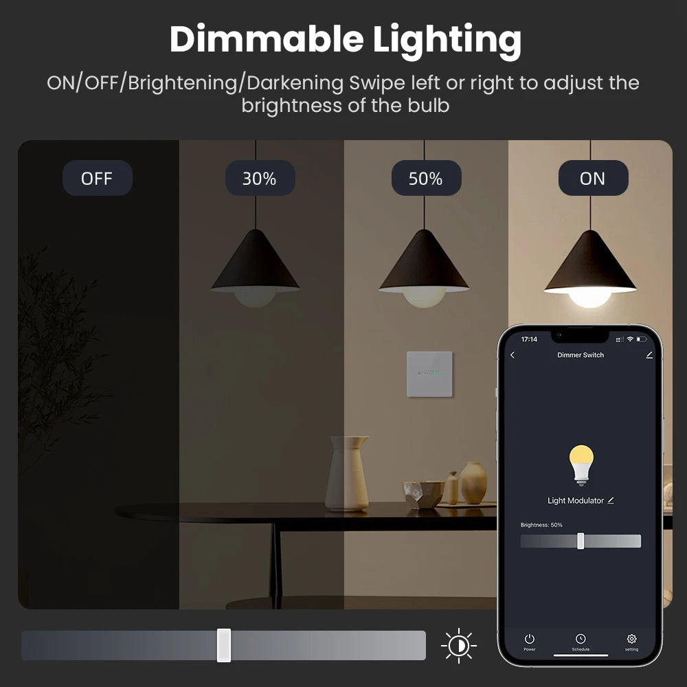 AVATTO WiFi Smart Dimmer Switch with Sliding Indicator Light,EU stand Groove Design,Smart Life APP Remote Control