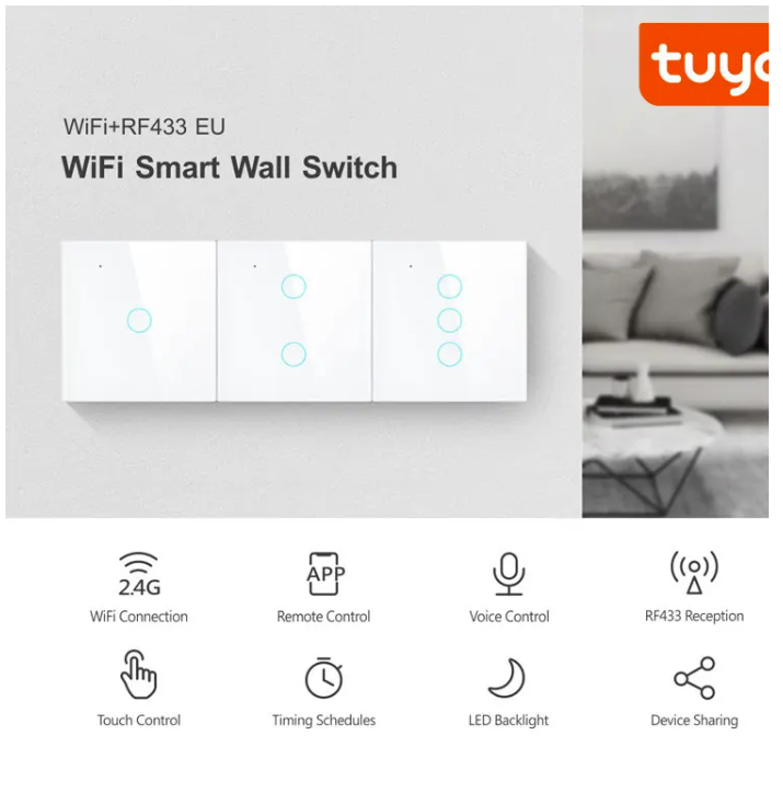 Smart 2-Gang Wi-Fi Wall Touch Switch