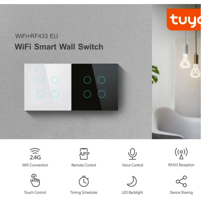 Smart 4-Gang Wi-Fi Wall Touch Switch